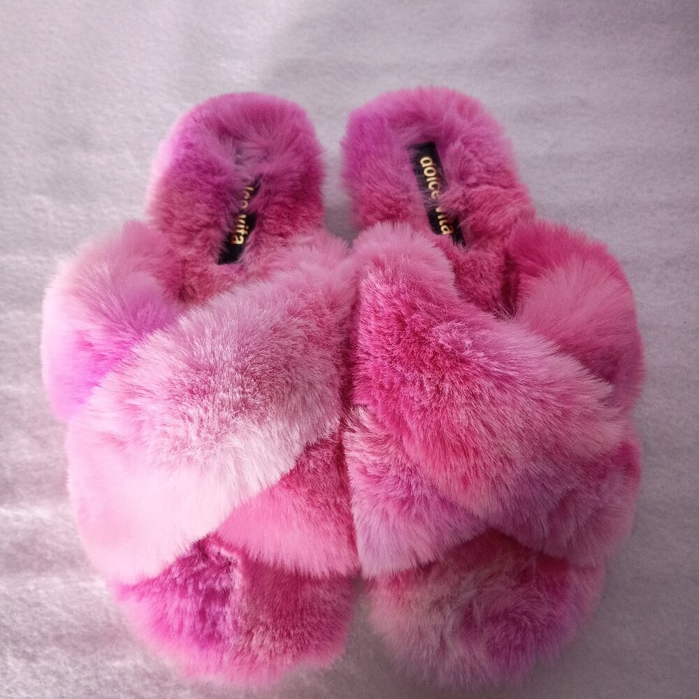 Dolce Vita Women's Fashion Slipper Sandal PINK Faux Fur US 8